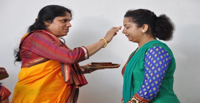 Resp.Shefali Madam offering Haldi-Kunku to guest dance expert Kirti Bhowalkar